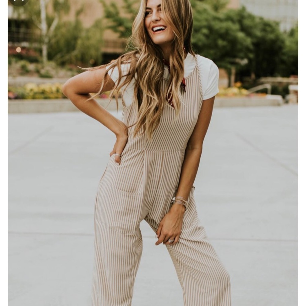 Roolee tan striped jumpsuit NWT
